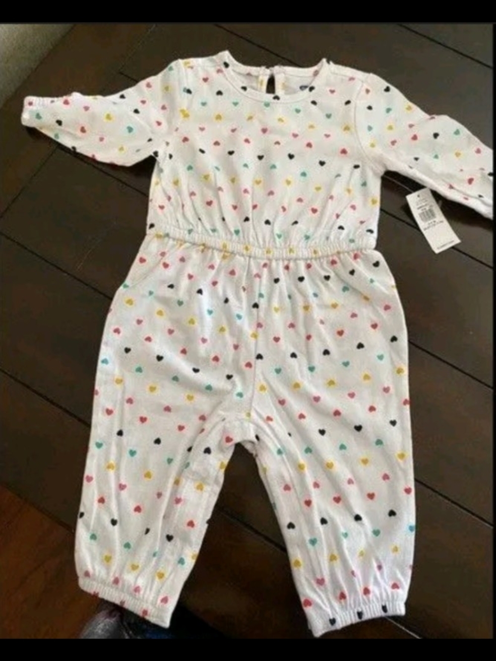 Old Navy White Jumpsuit with Multicolor Heart Print Size 3/6 Months